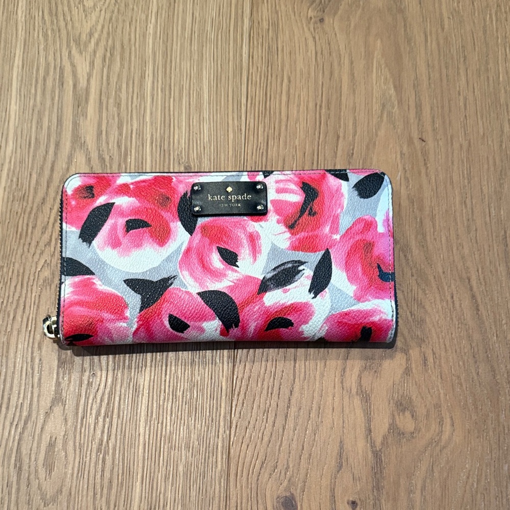 Kate Spade Pink and Black Floral Wallet
